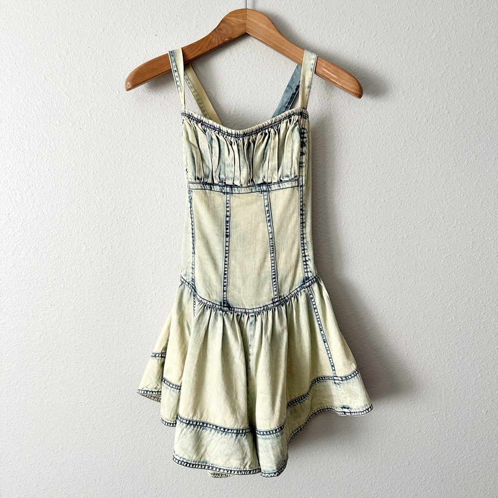 Pilcro Cream Wash Denim Romper with Blue Accents - Picture 2 of 11